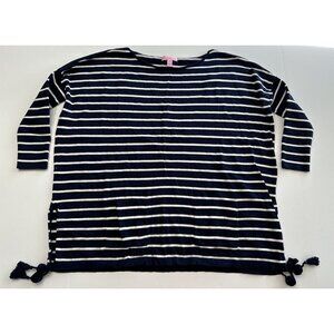 Lilly Pulitzer Navy Blue White Striped Elba Sweater Oversized Size XS